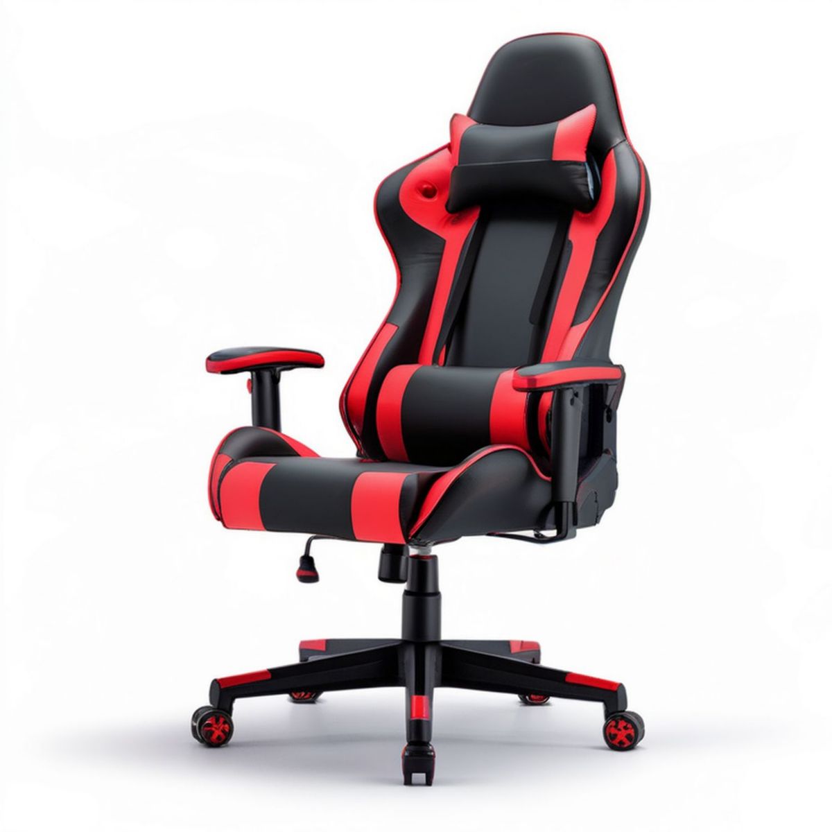 Gaming-Drehstuhl aus PU-Kunstleder Schwarz/Rot, 66 x 66 x 120–130 cm