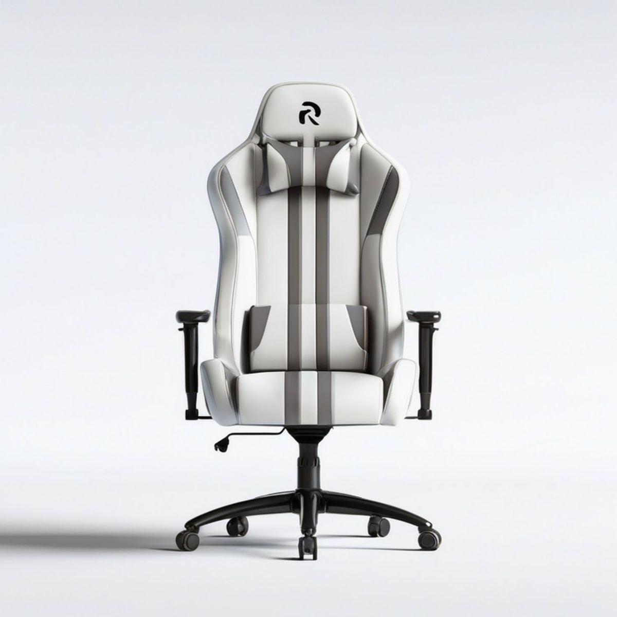 Gamingstuhl mit hoher Rückenlehne, 70 x 70 x 125–135 cm, Weiss/Grau/Schwarz, PU-Kunstleder