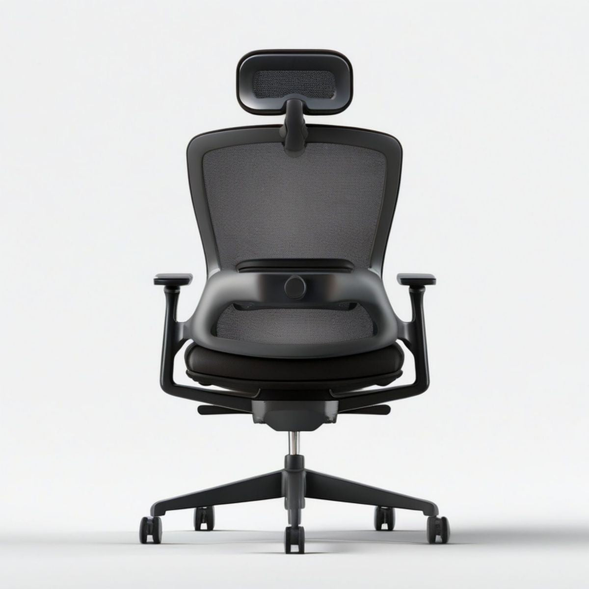 Ergonomischer Bürostuhl mit Netzrücken, Kopfstütze und Armlehnen, Schwarz/Dunkelgrau, 65 x 65 x 118–128 cm