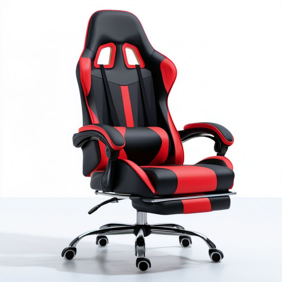 Gaming-Sessel aus PU-Kunstleder, Schwarz/Rot, 66 x 68 x 118–128 cm