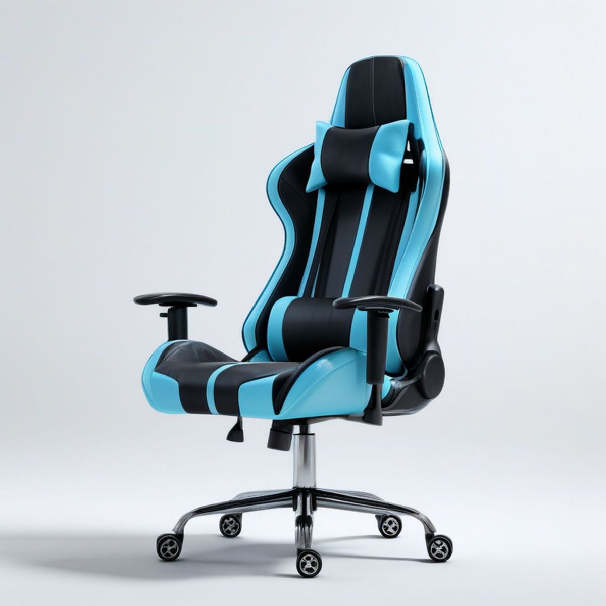 Ergonomischer Gamingstuhl mit Fussstütze und Kissen, höhenverstellbar, 67 x 68 x 124–134 cm, Türkis/Schwarz