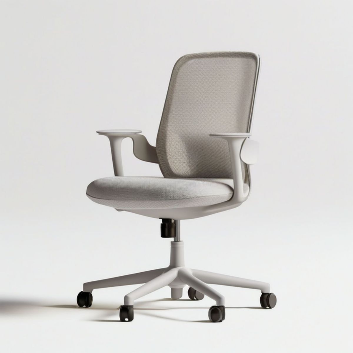 Ergonomischer Bürostuhl mit Armlehnen und Rollen, Hellgrau/Weiss/Schwarz, 62 x 62 x 96–106 cm