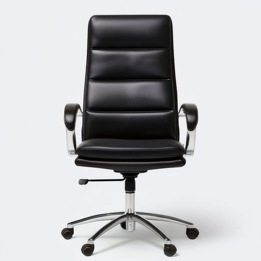 Chefsessel mit PU-Kunstlederbezug, 64 x 64 x 116–126 cm, Schwarz/Silber