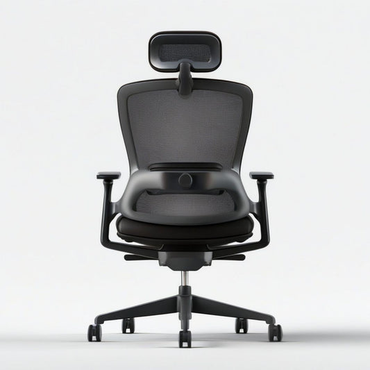 Ergonomischer Bürostuhl mit Netzrücken, Kopfstütze und Armlehnen, Schwarz/Dunkelgrau, 65 x 65 x 118–128 cm
