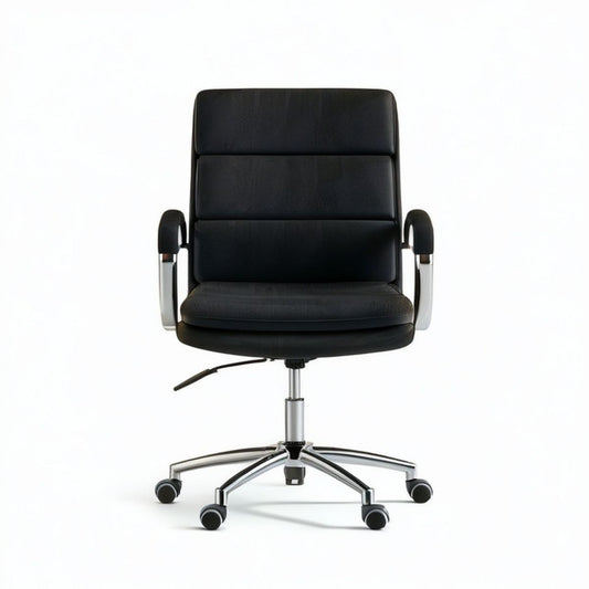 Drehbarer Bürostuhl aus PU-Kunstleder mit Rollen, Schwarz/Silber, 65 x 65 x 110–120 cm