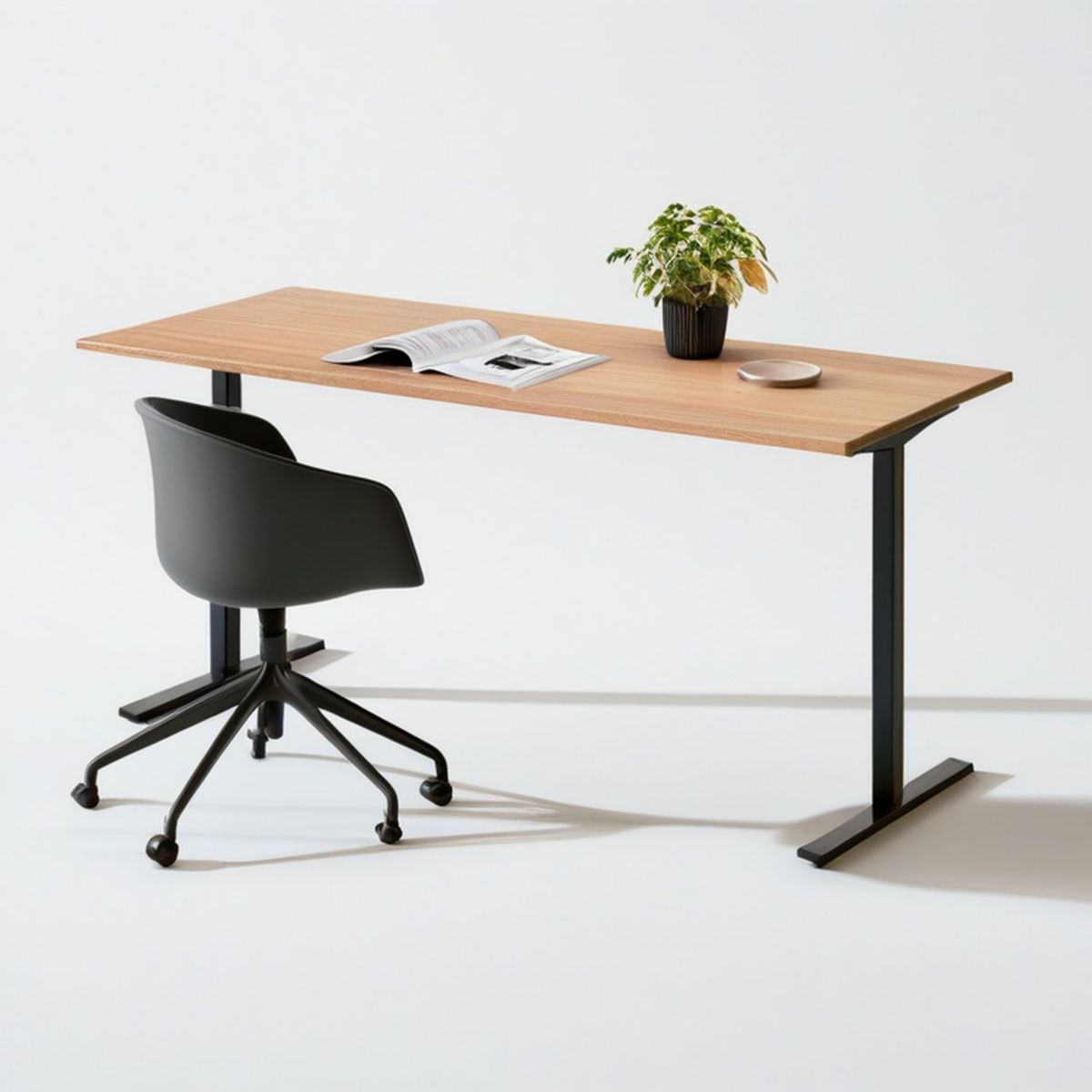 Rechteckige Arbeitsfläche 160 x 80 x 74 cm in Eicheoptik mit schwarzem Stahlgestell