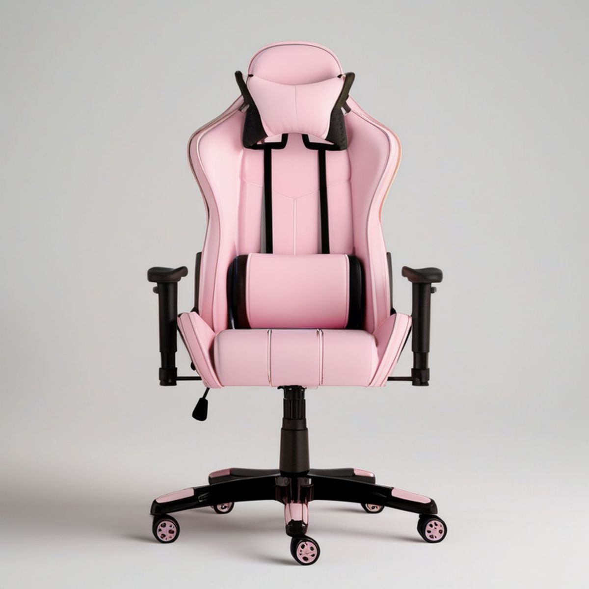Gamingstuhl mit hoher Rückenlehne, 68 x 68 x 125–135 cm, Rosa/Schwarz, PU-Kunstleder