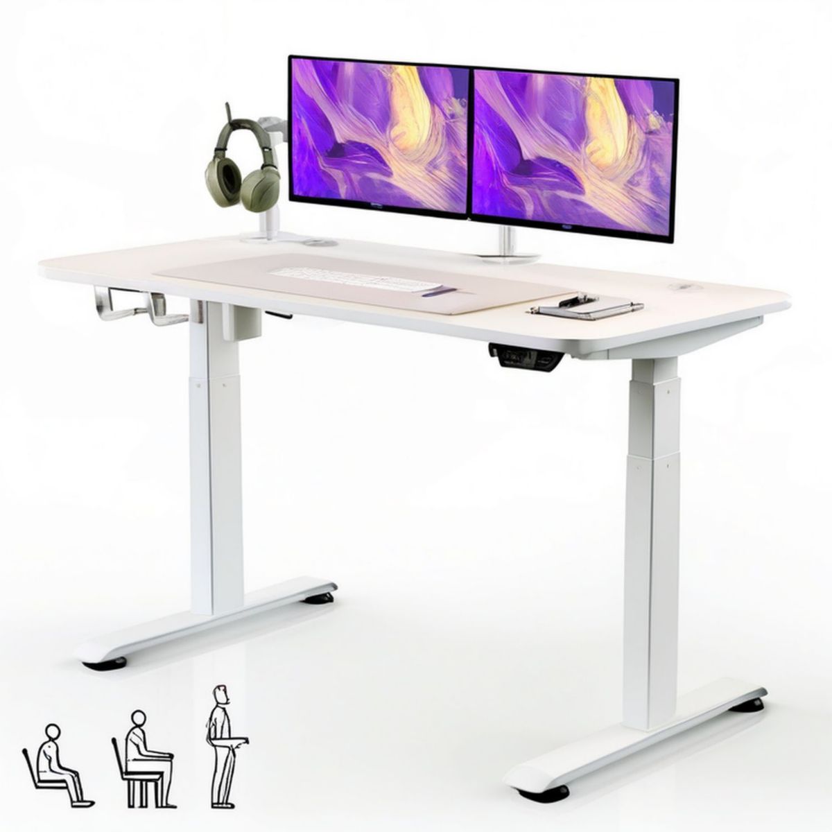 Elektrisch höhenverstellbarer Schreibtisch Weiss 120 x 60 cm, Höhe 72–120 cm