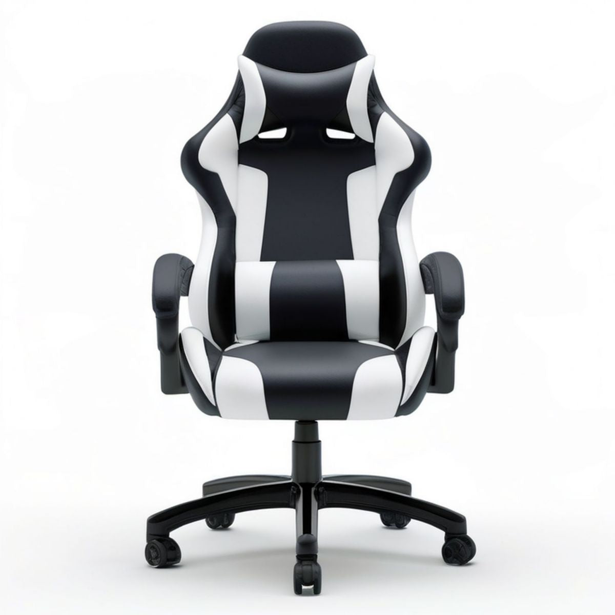 Gaming-Drehstuhl aus PU-Kunstleder Schwarz/Weiss, 66 x 68 x 118–128 cm